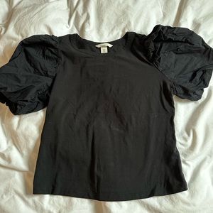 Black puffy sleeve, puffy shoulder top